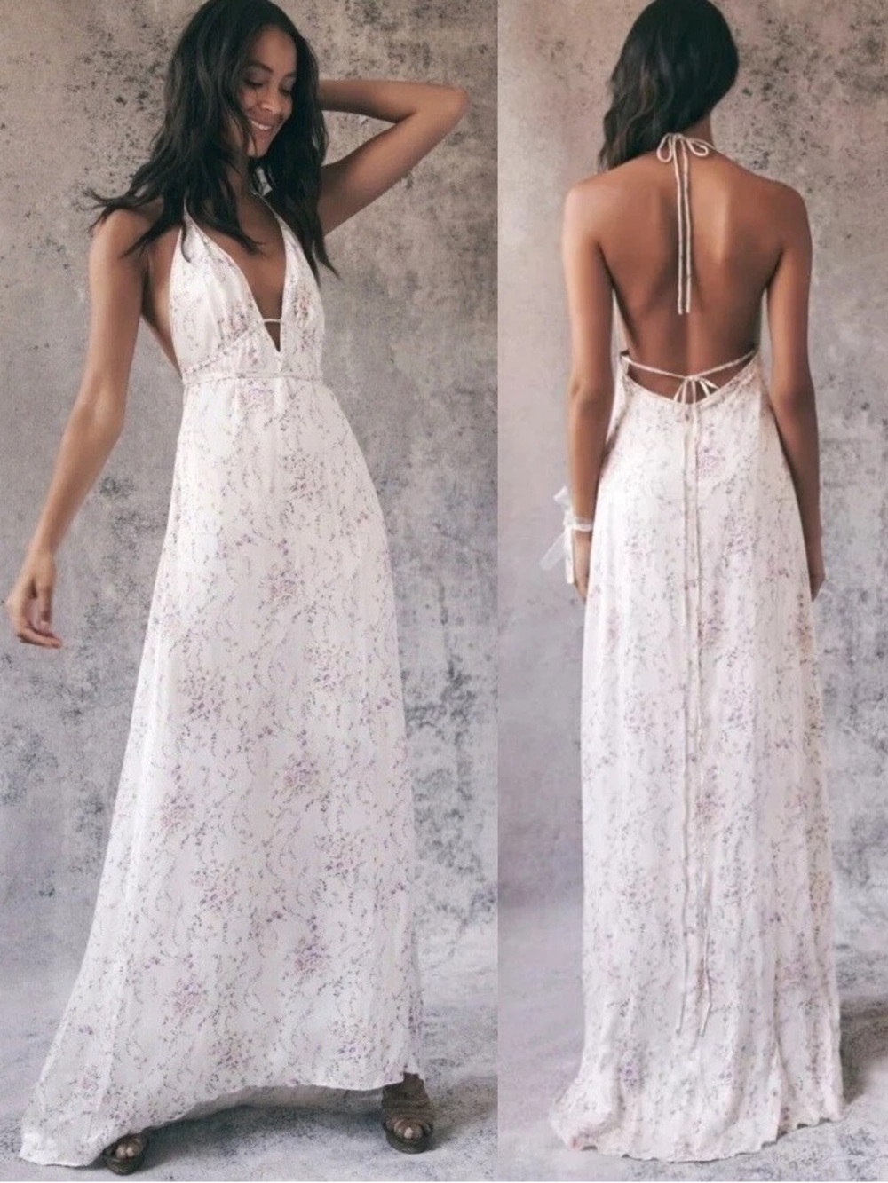 NWT LoveShackFancy Cabane Silk Asymmetric hem Halter Maxi Dress